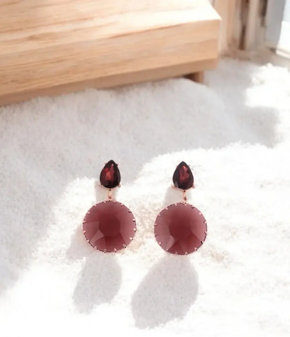 Garnet Red Teardrop and Round Drop Earrings