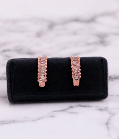 Sleek Rose Gold Baguette Crystal Stud Earrings