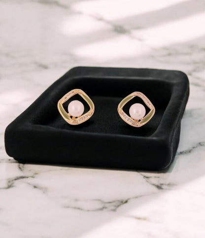 Graceful Pearl & Enamel Gold-Toned Stud Earrings