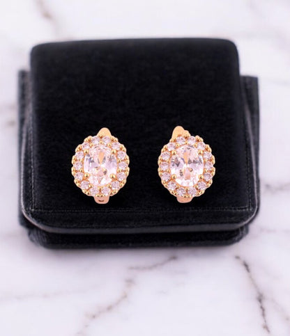 Gold-Tone Oval Halo Stud Earrings with Sparkling Crystal Center