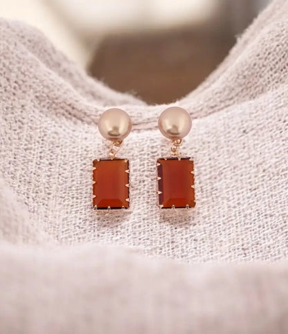 Elegant Rose Gold & Amber Drop Earrings