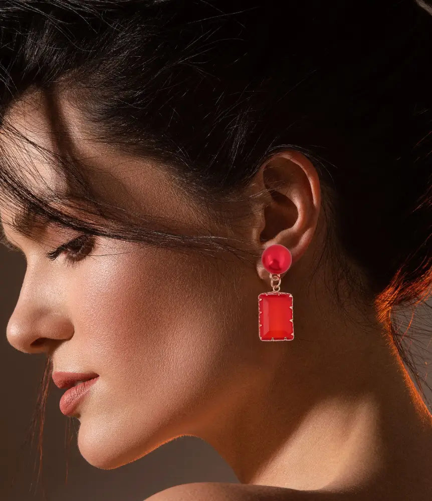 Fiery Red Statement Drop Earrings