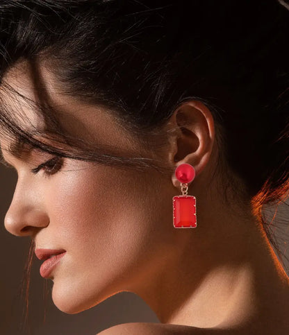 Fiery Red Statement Drop Earrings