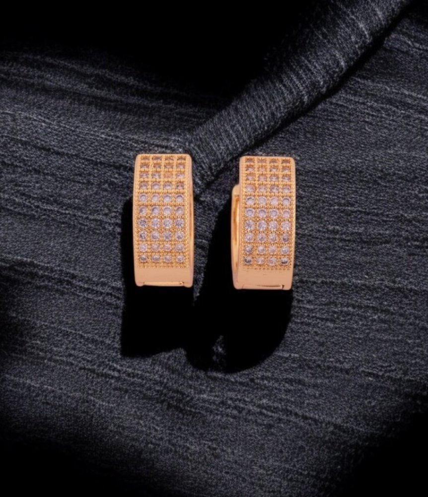 Classic Gold-Plated Diamond Studded Hoop Earrings