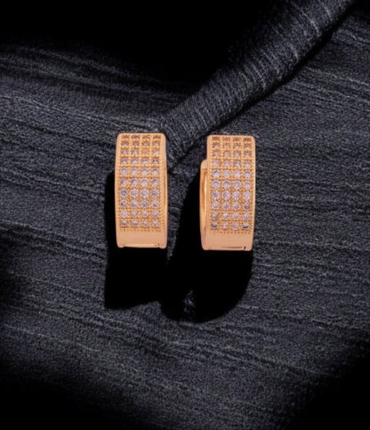 Classic Gold-Plated Diamond Studded Hoop Earrings