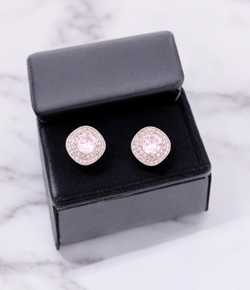 Sparkling Zircon Halo Stud Earrings