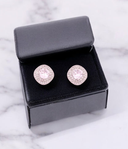 Sparkling Zircon Halo Stud Earrings