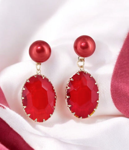 Ruby Radiance Pearl Drop Earrings