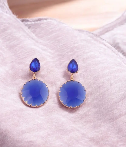 Royal Blue Statement Drop Earrings with Teardrop Accent