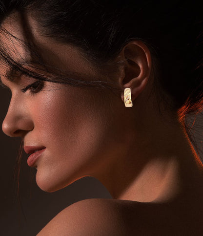 Sleek Gold-Plated Earrings with Crisscross Diamond Accents