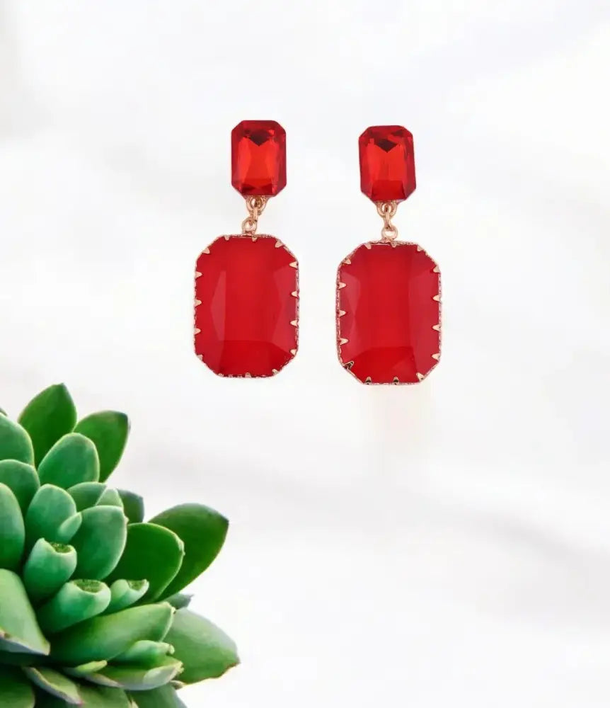 Bold Red Crystal Drop Earrings