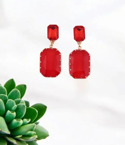 Bold Red Crystal Drop Earrings
