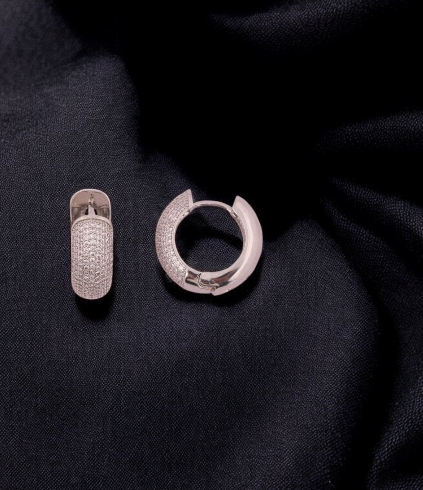 Sparkling Pave Hoop Earrings in White Gold