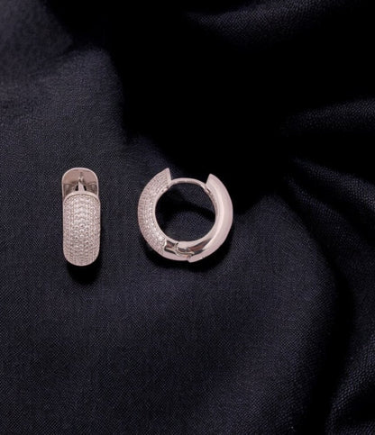 Sparkling Pave Hoop Earrings in White Gold