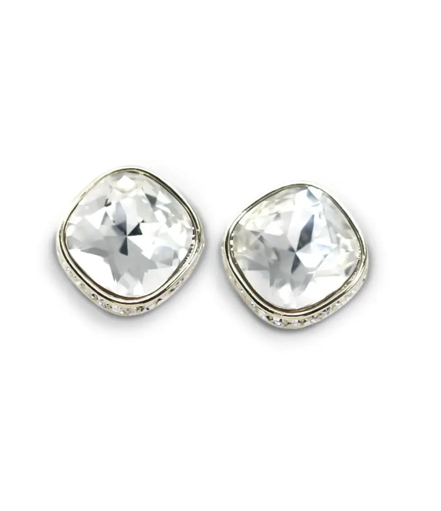 Icy Cushion Gold Plated Stud Earrings