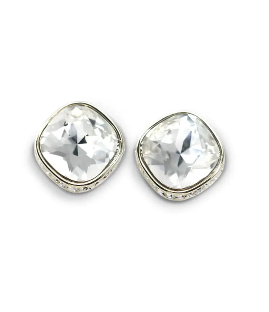 Icy Cushion Gold Plated Stud Earrings