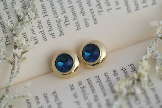 Blue Buttons Gold Plated Stud Earrings