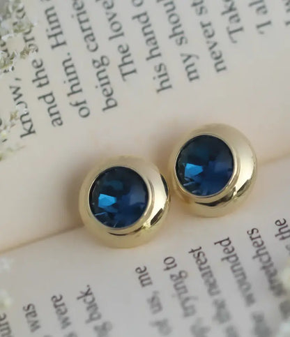 Blue Buttons Gold Plated Stud Earrings