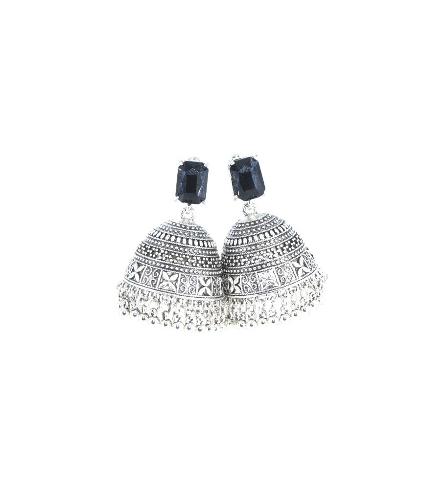 Noor Black Stone Antique Jhumka Earrings