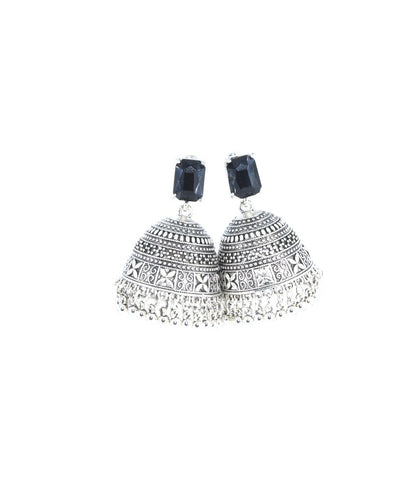 Noor Black Stone Antique Jhumka Earrings