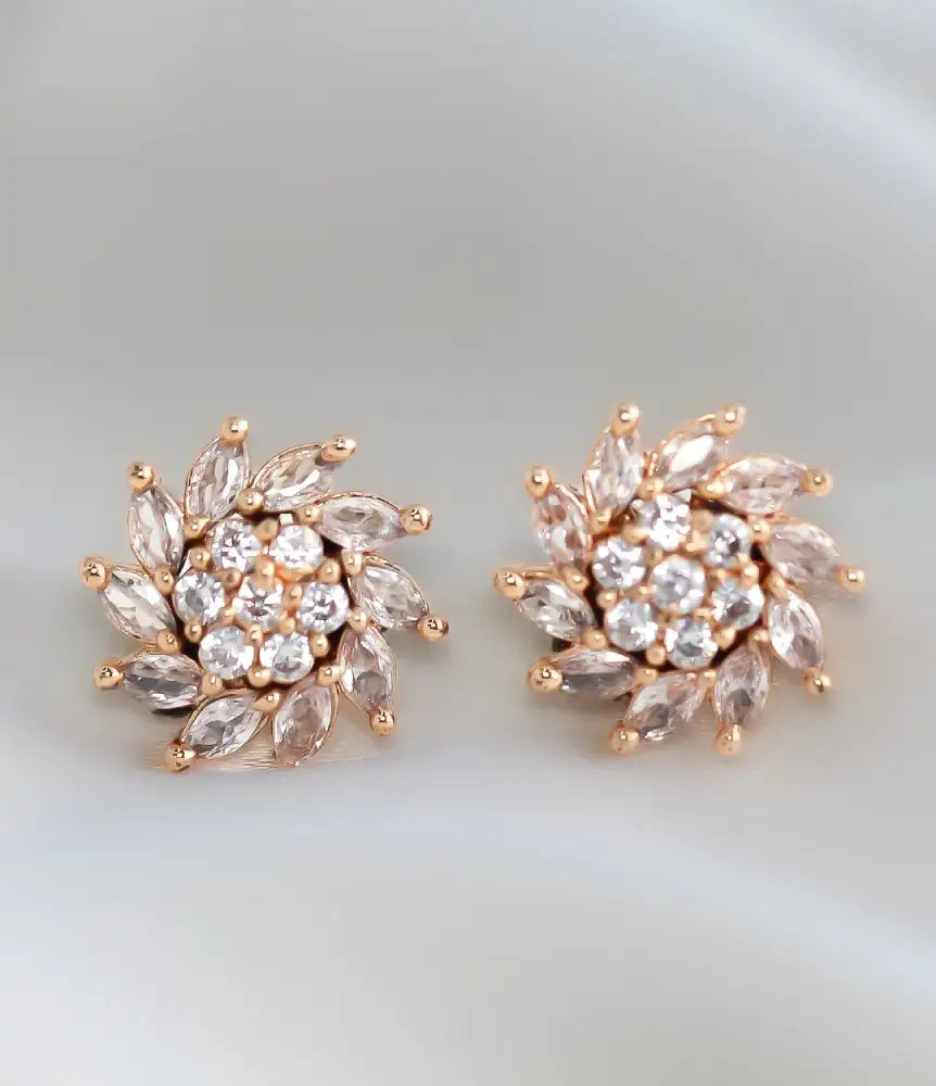 White Floral Cluster Rose Gold Stud Earrings