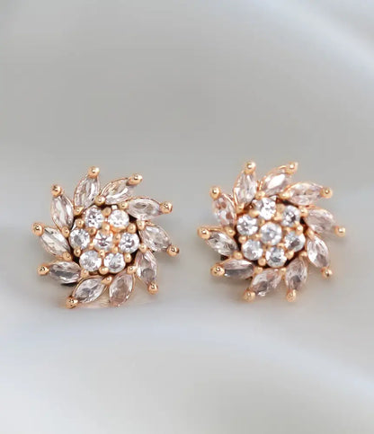 White Floral Cluster Rose Gold Stud Earrings