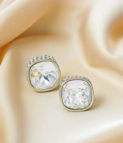 Icy Cushion Gold Plated Stud Earrings