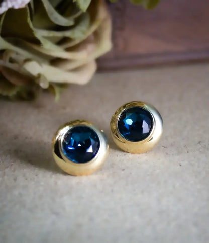 Blue Buttons Gold Plated Stud Earrings
