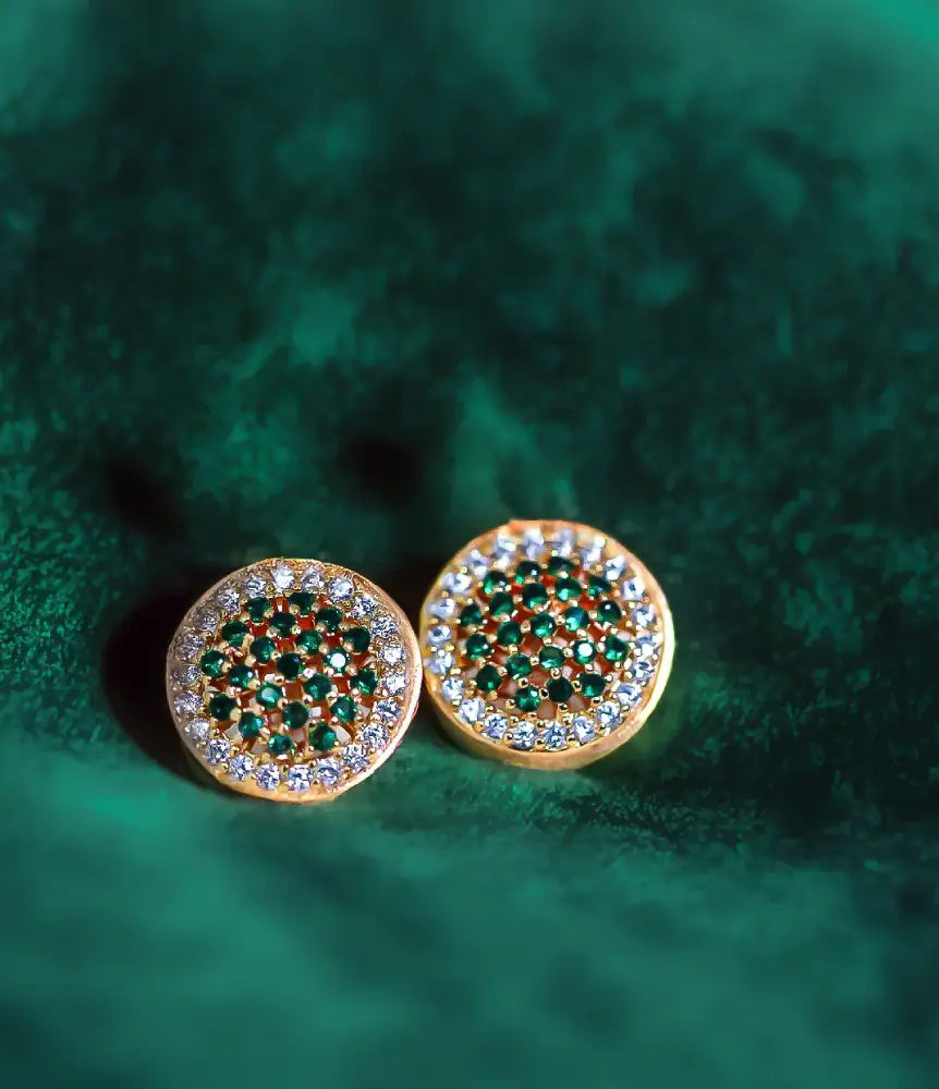 Green Glamour Gold Plated Stud Earrings