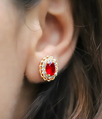 Scarlet Embrace Gold Plated Stud Earrings