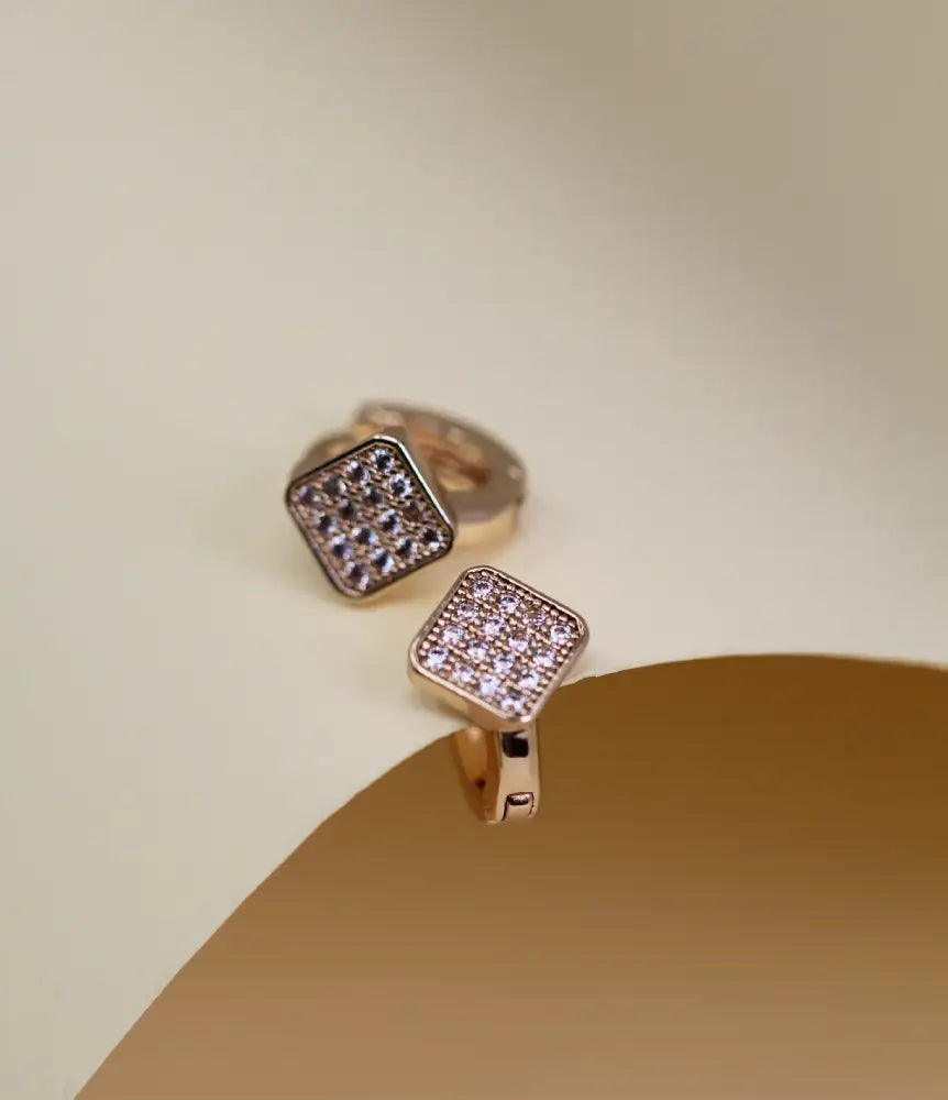 Cube Glitter Gold Plated Hoop Earrings