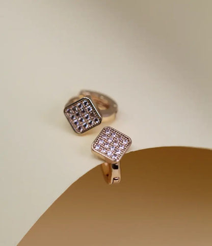 Cube Glitter Gold Plated Hoop Earrings