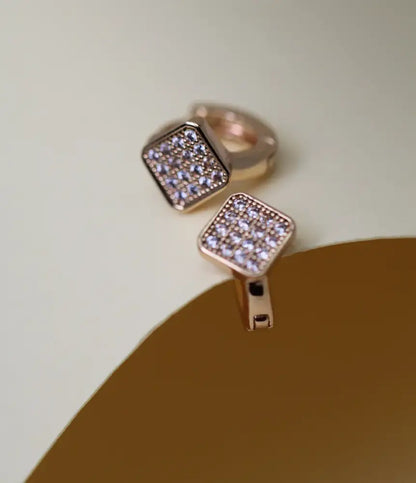 Cube Glitter Gold Plated Hoop Earrings