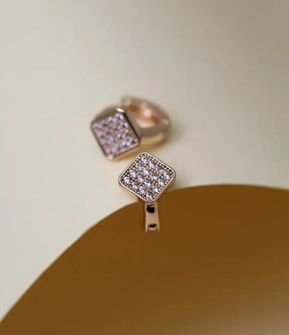 Cube Glitter Gold Plated Hoop Earrings