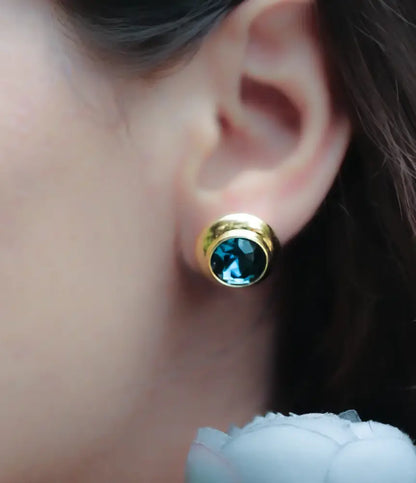 Blue Buttons Gold Plated Stud Earrings