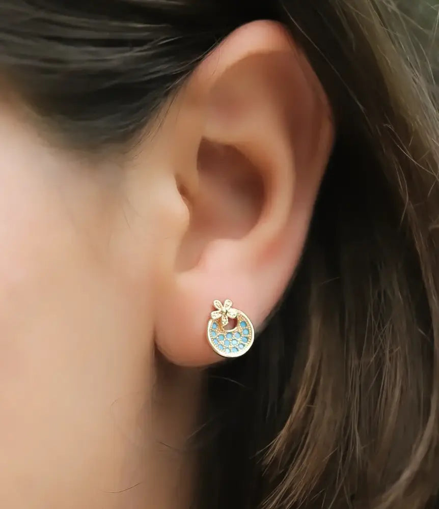 Blue Gliders Gold Plated Stud Earrings