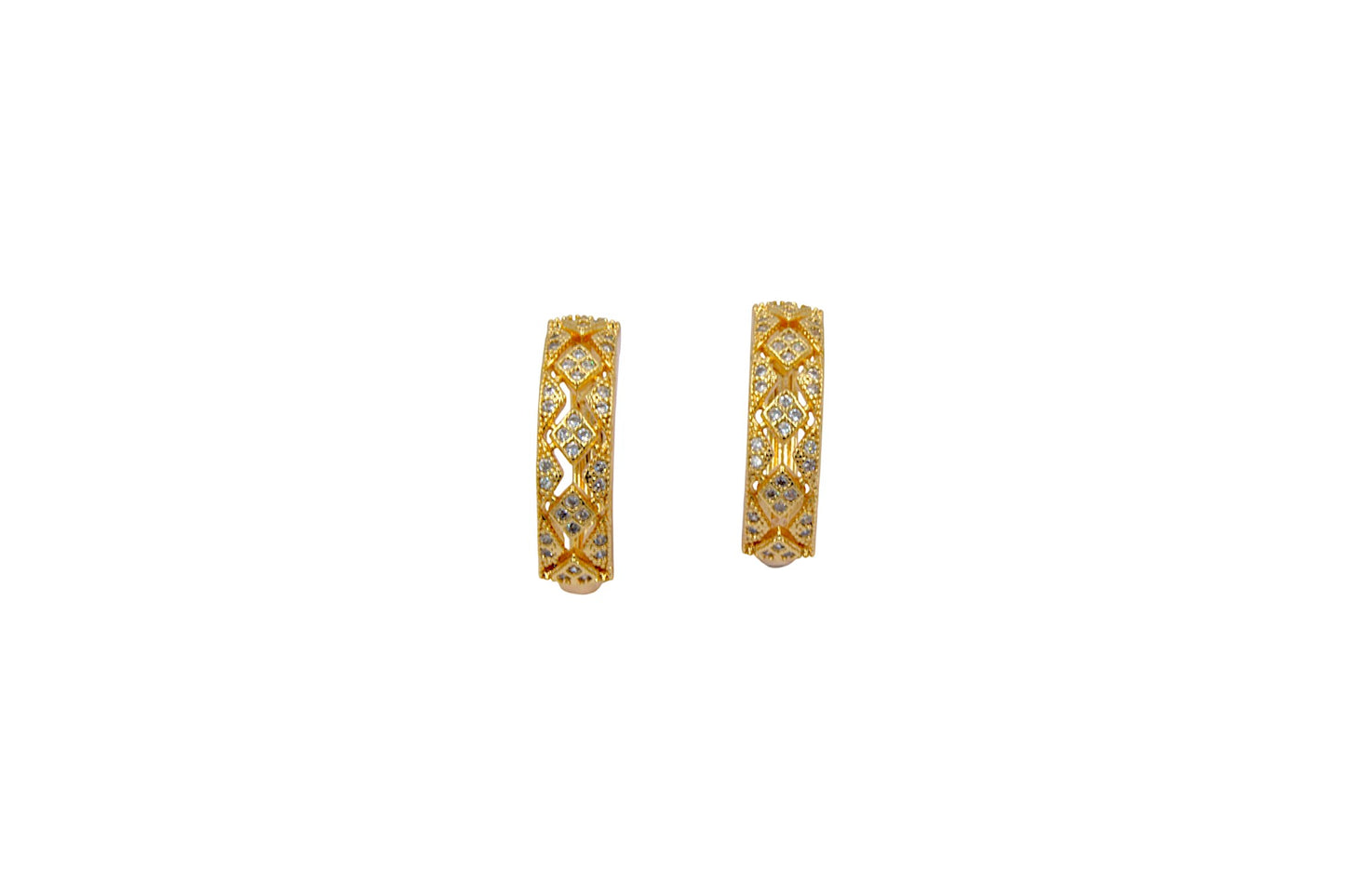 Royal Charm Gold-Plated Diamond-Pattern Hoop Earrings - Amulya Gems