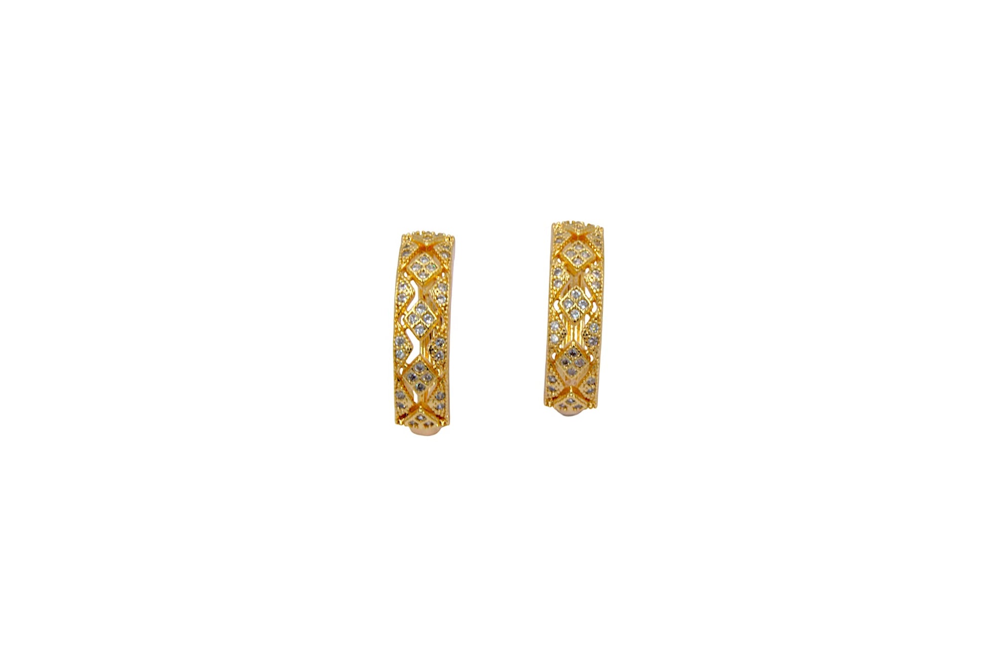 Royal Charm Gold-Plated Diamond-Pattern Hoop Earrings - Amulya Gems