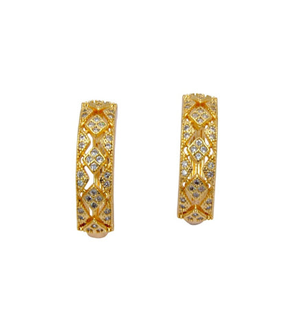 Royal Charm Gold-Plated Diamond-Pattern Hoop Earrings