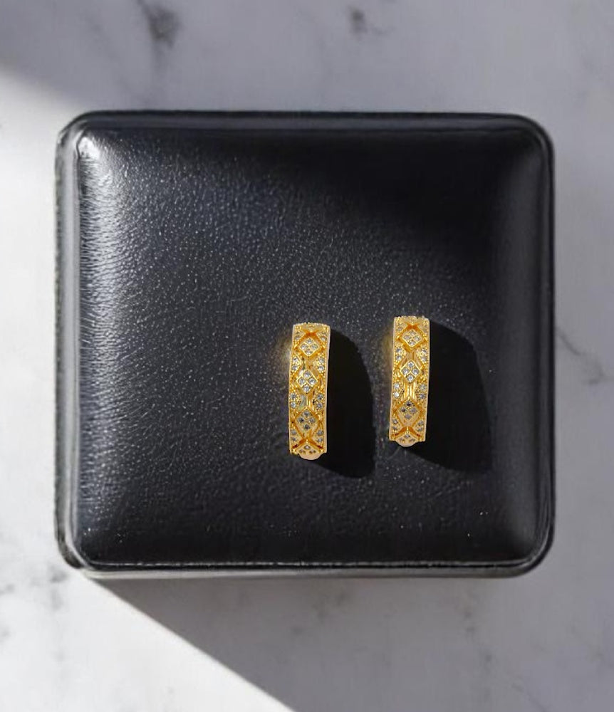 Royal Charm Gold-Plated Diamond-Pattern Hoop Earrings