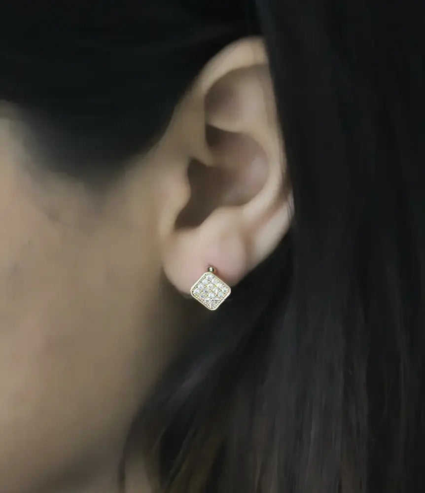 Cube Glitter Gold Plated Hoop Earrings