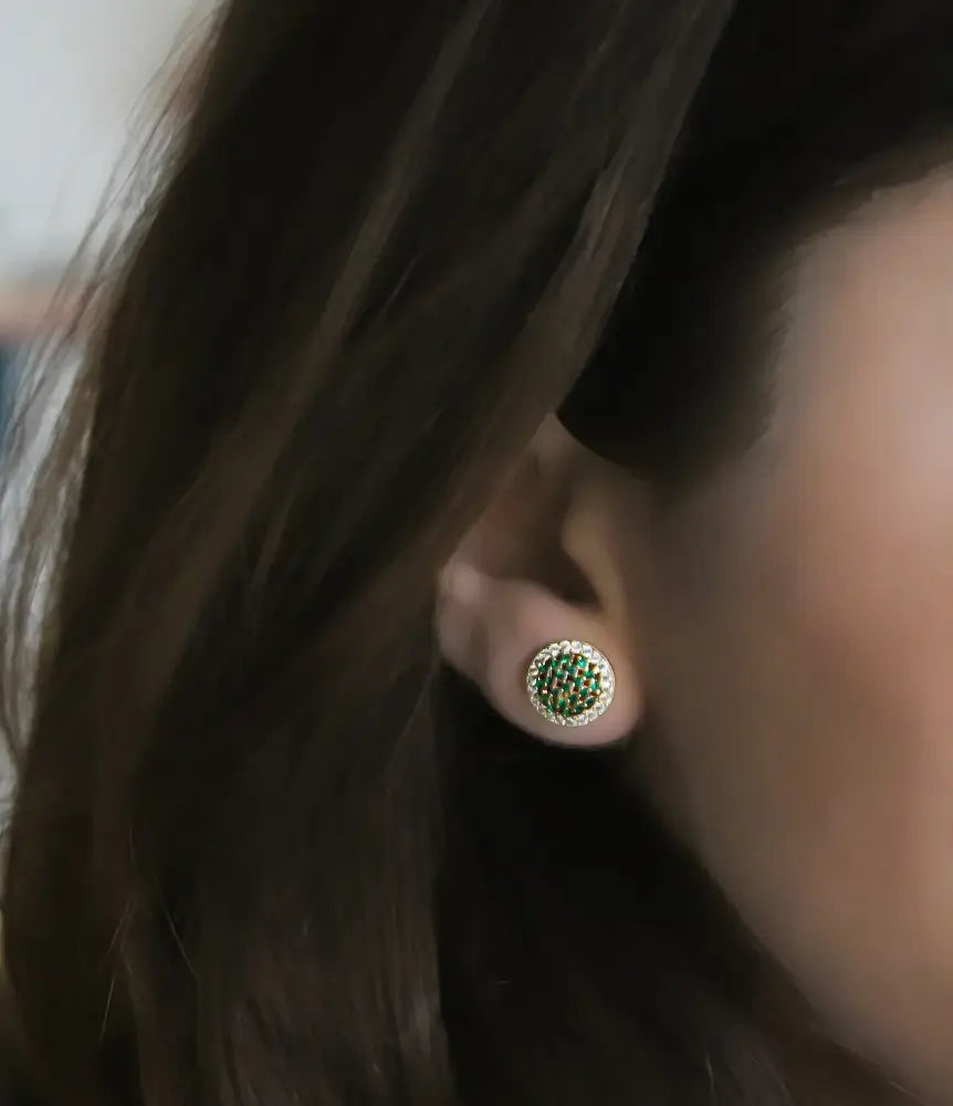 Green Glamour Gold Plated Stud Earrings